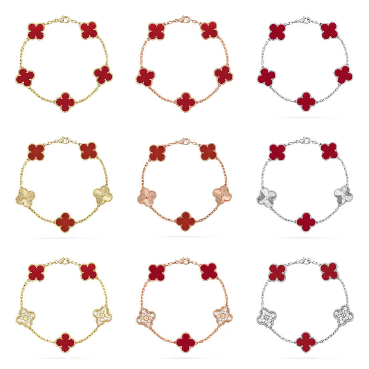 [⭐Glow Muse] CLOVER 5 MOTIF RED CORNELIAN BRACELET COLLECTION