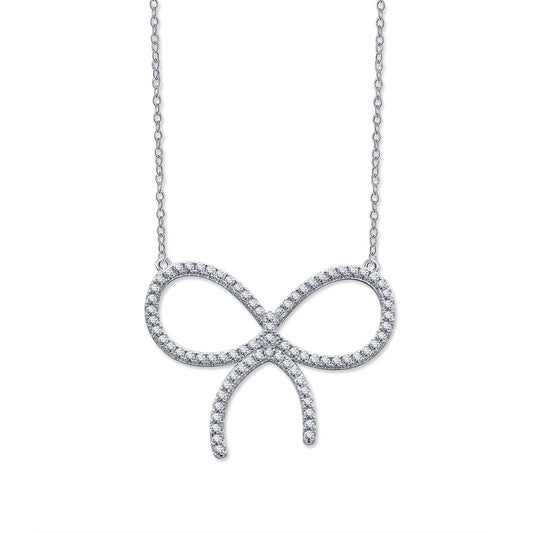 [Glow Muse ]CLAW SET RHODIUM PLATED BOW NECKLACE