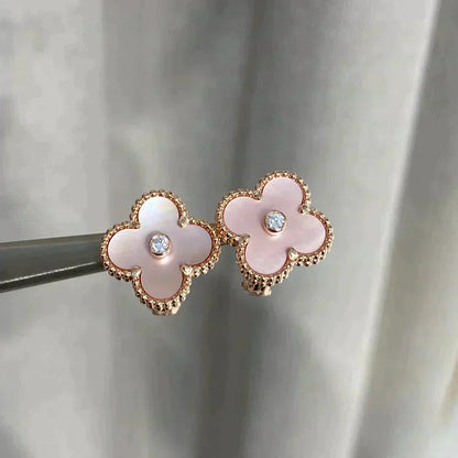 [Glow Muse]CLOVER MEDIUM 1 MOTIFS  PINK MOP DIAMOND EARRINGS