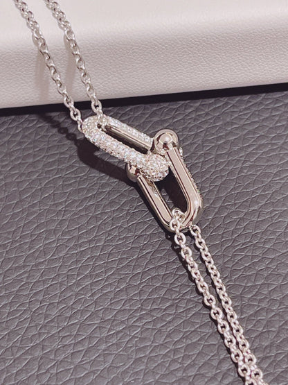 [Glow Muse ]HARDWEAR DOUBLE LINK PEDANT SILVER DIAMOND NECKLACE