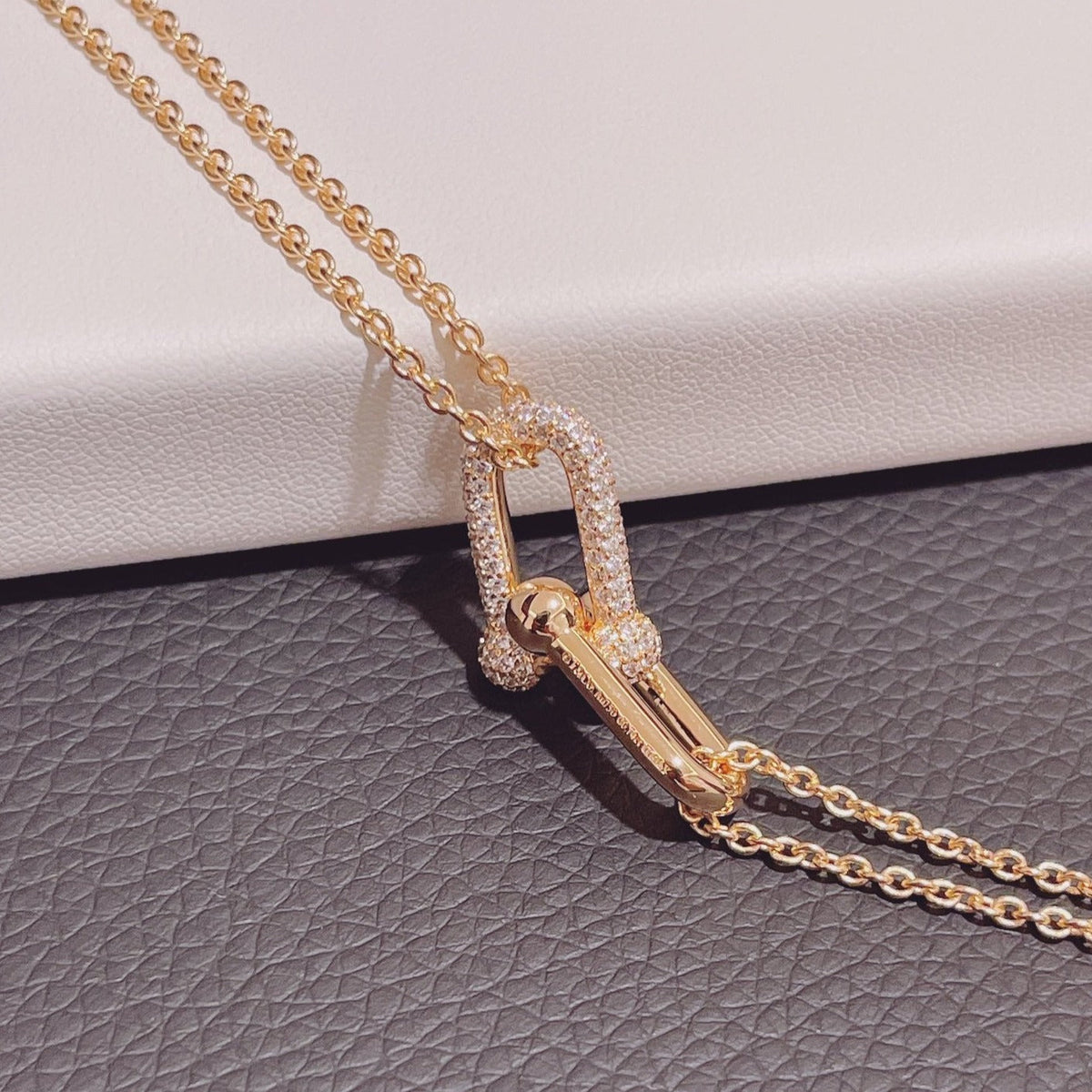 [Glow Muse ]HARDWEAR DOUBLE LINK PEDANT PINK GOLD DIAMOND NECKLACE