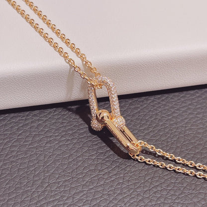 [Glow Muse ]HARDWEAR DOUBLE LINK PEDANT PINK GOLD DIAMOND NECKLACE