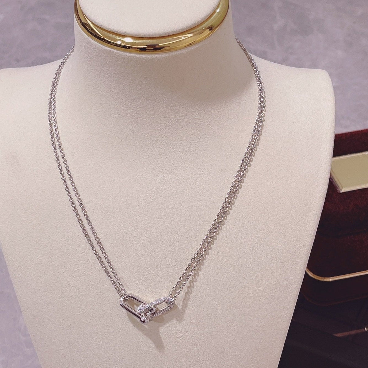 [Glow Muse ]HARDWEAR DOUBLE LINK PEDANT SILVER DIAMOND NECKLACE