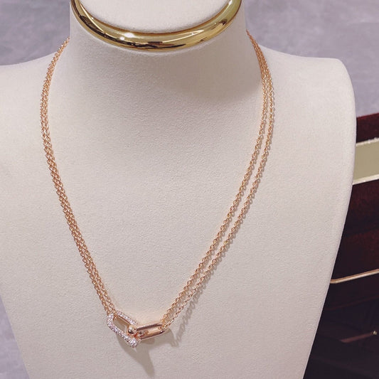 [Glow Muse ]HARDWEAR DOUBLE LINK PEDANT PINK GOLD DIAMOND NECKLACE