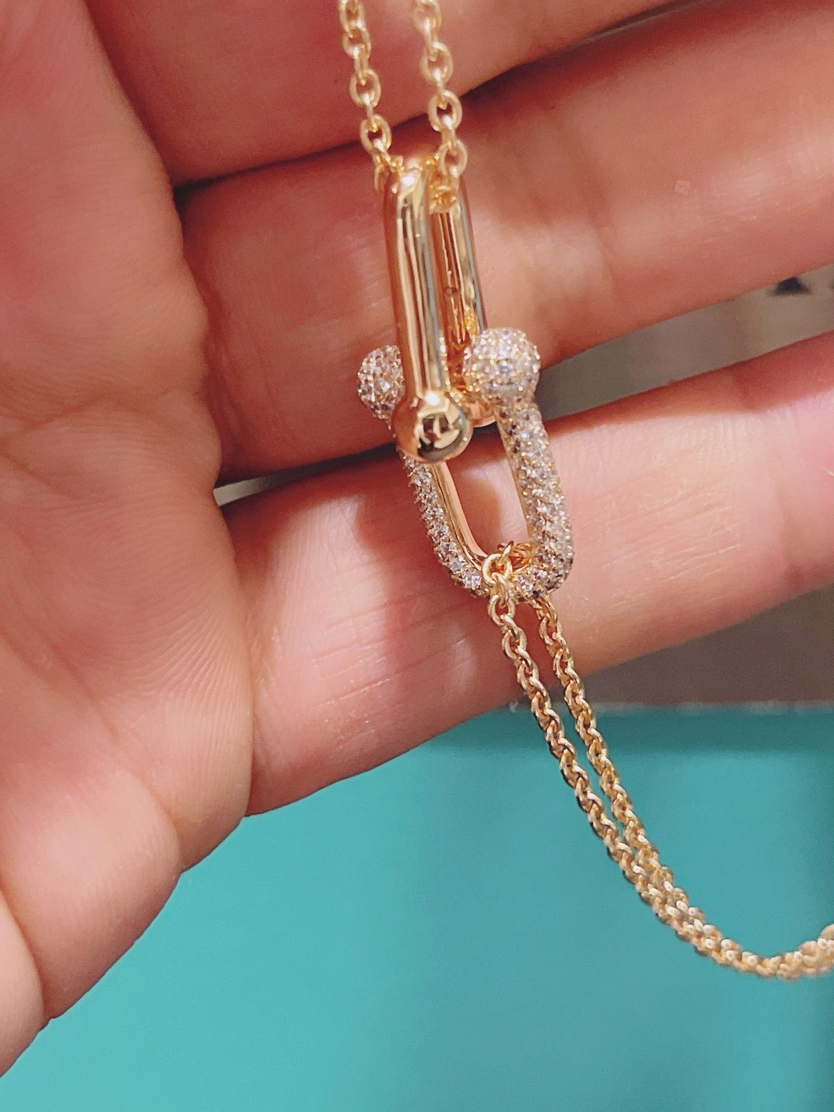 [Glow Muse ]HARDWEAR DOUBLE LINK PEDANT PINK GOLD DIAMOND NECKLACE