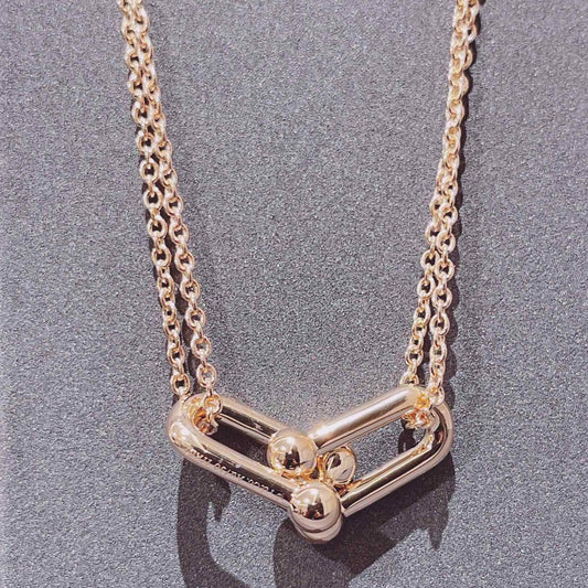 [Glow Muse ]HARDWEAR DOUBLE LINK PEDANT PINK GOLD NECKLACE