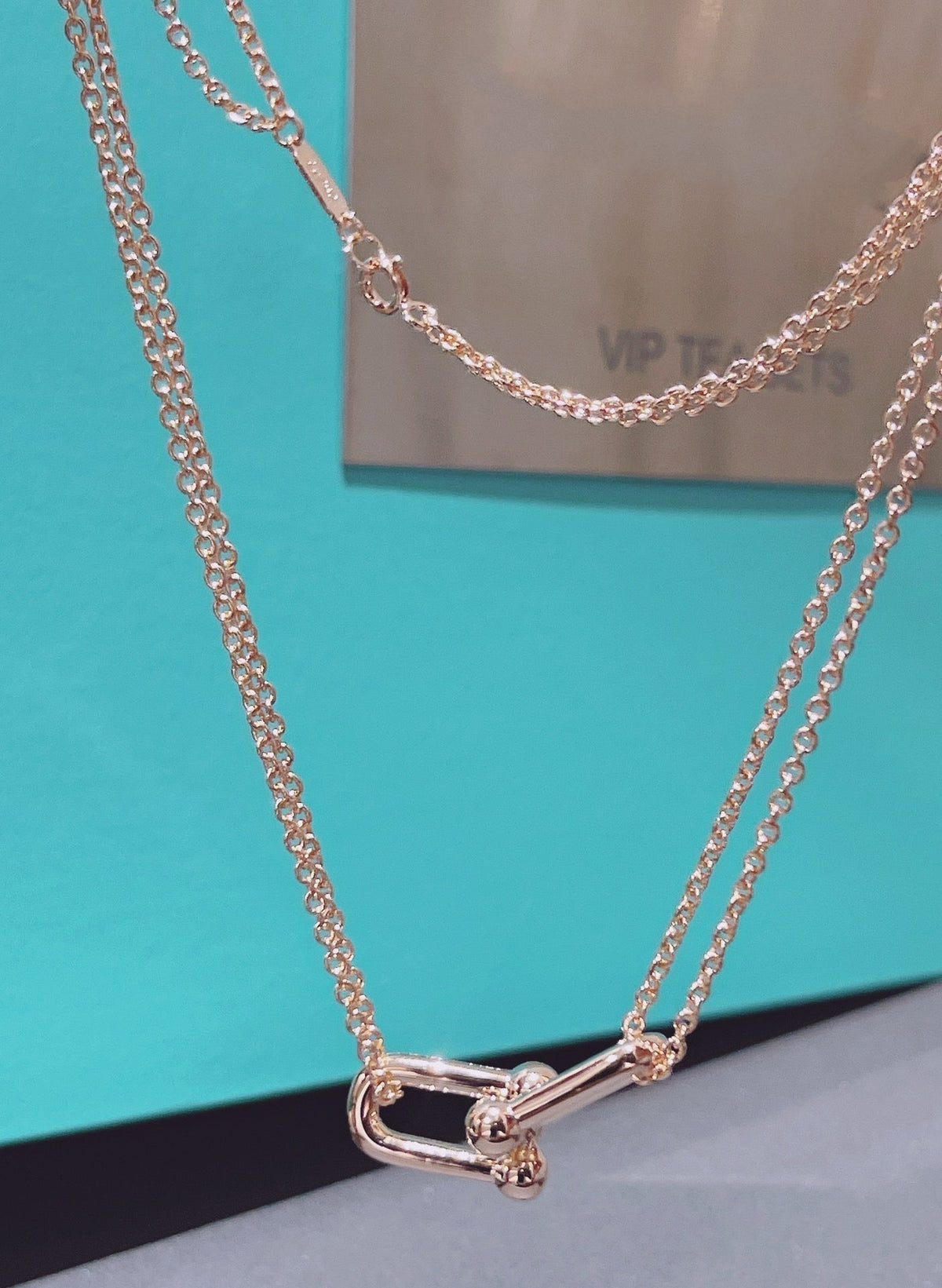 [Glow Muse ]HARDWEAR DOUBLE LINK PEDANT PINK GOLD NECKLACE