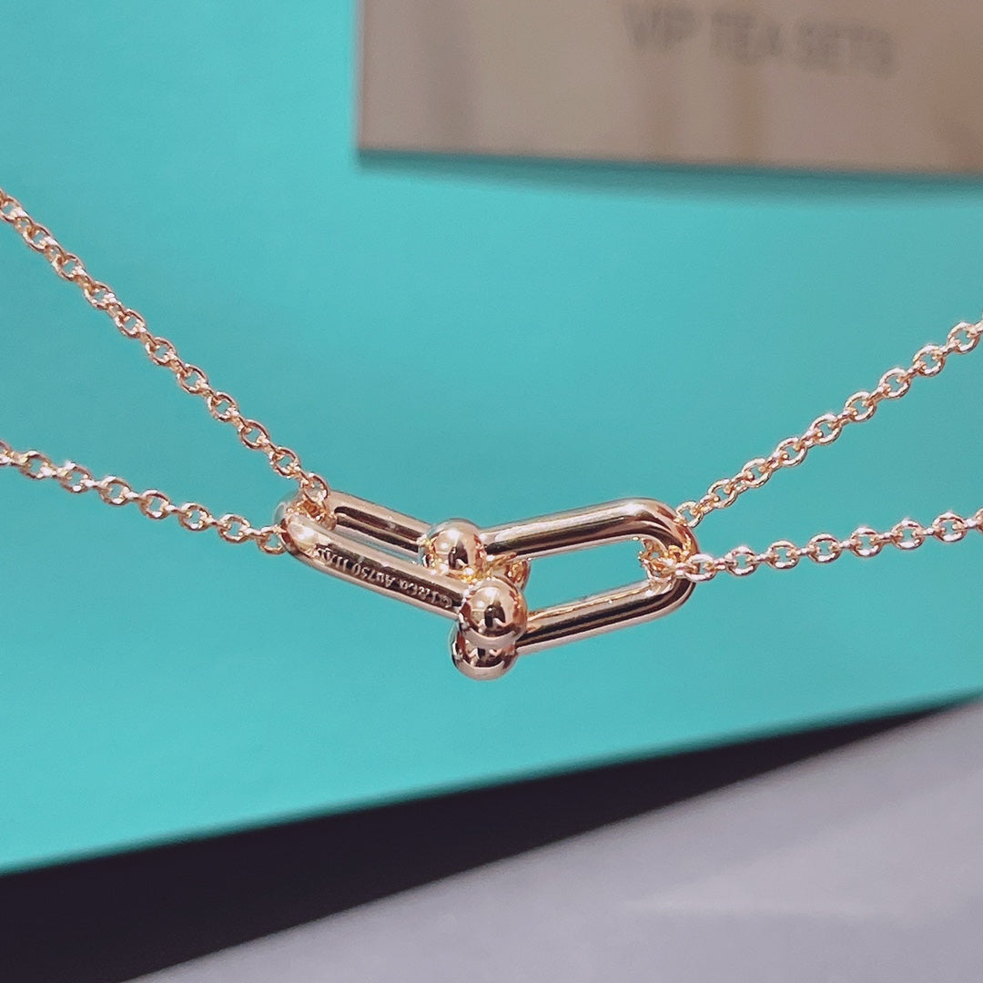 [Glow Muse ]HARDWEAR DOUBLE LINK PEDANT PINK GOLD NECKLACE