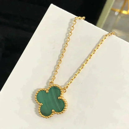 [Glow Muse]CLOVER 15MM MALACHITE SINGLE FLOWER  NECKLACE