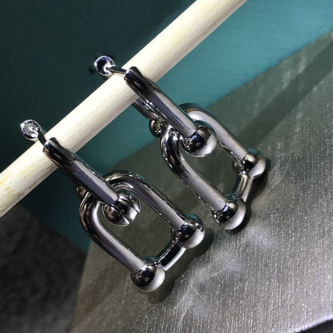 [Glow Muse ]HARDWARE DROP EARRINGS DOUBLE LINK