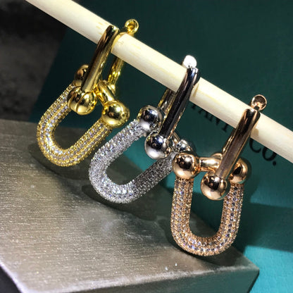 [Glow Muse ]HARDWARE DROP EARRINGS DOUBLE LINK DIAMOND