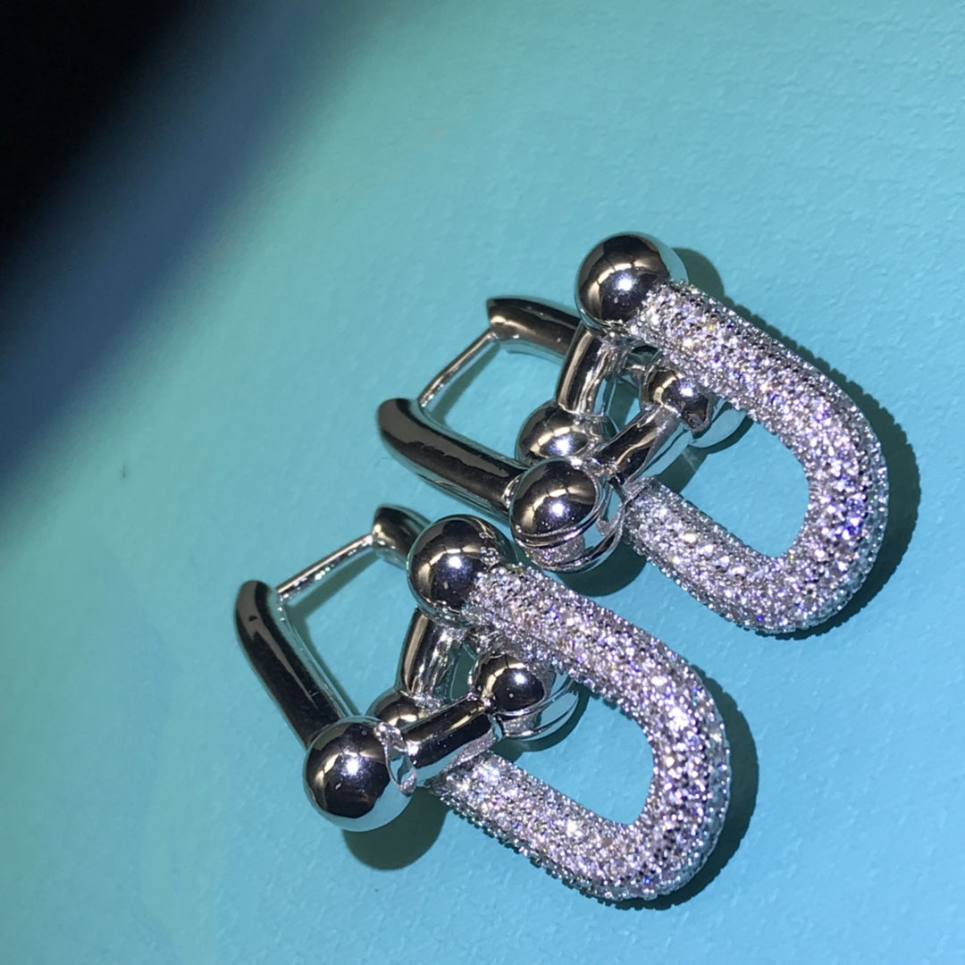 [Glow Muse ]HARDWARE DROP EARRINGS DOUBLE LINK DIAMOND