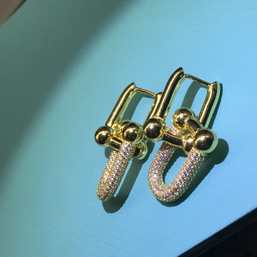 [Glow Muse ]HARDWARE DROP EARRINGS DOUBLE LINK DIAMOND