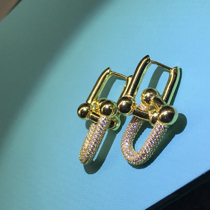 [Glow Muse ]HARDWARE DROP EARRINGS DOUBLE LINK DIAMOND