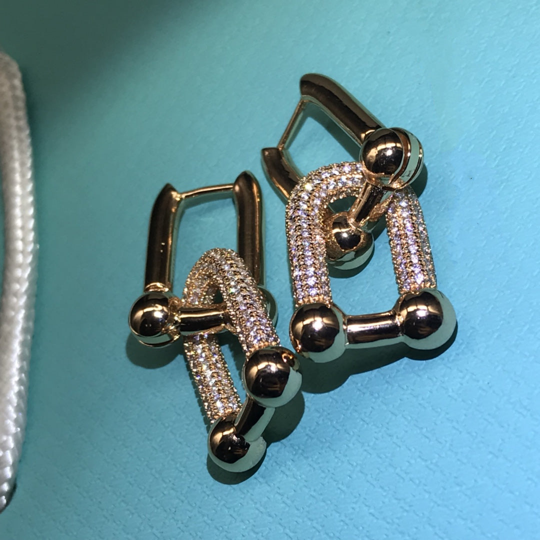 [Glow Muse ]HARDWARE DROP EARRINGS DOUBLE LINK DIAMOND