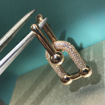 [Glow Muse ]HARDWARE DROP EARRINGS DOUBLE LINK DIAMOND