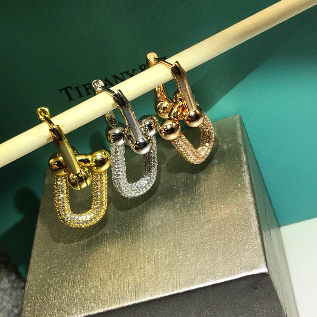 [Glow Muse ]HARDWARE DROP EARRINGS DOUBLE LINK DIAMOND