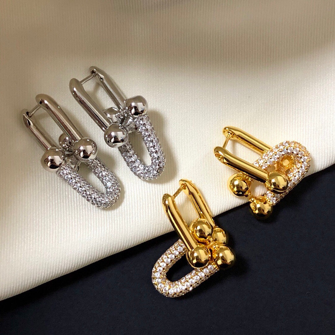 [Glow Muse ]HARDWARE DROP EARRINGS DOUBLE LINK DIAMOND
