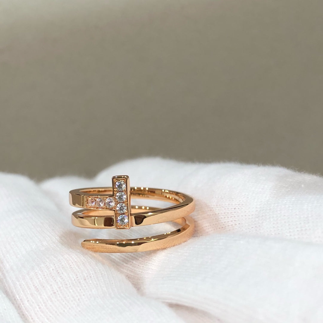 [Glow Muse ]T WIRE DOUBLE ROWS RING PINK GOLD