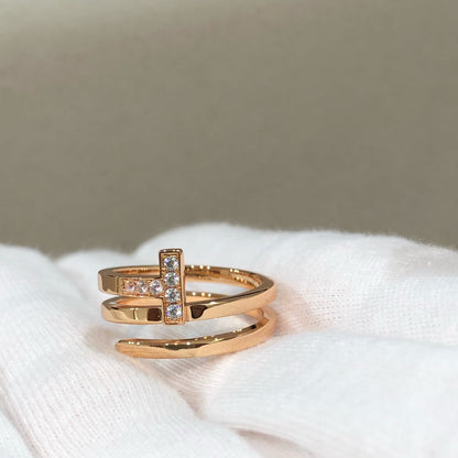 [Glow Muse ]T WIRE DOUBLE ROWS RING PINK GOLD