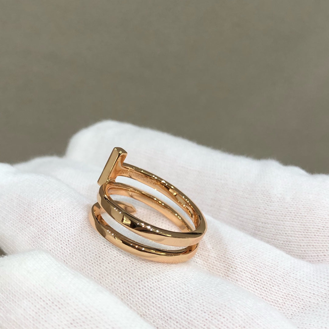 [Glow Muse ]T WIRE DOUBLE ROWS RING PINK GOLD