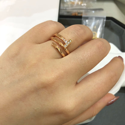 [Glow Muse ]T WIRE DOUBLE ROWS RING PINK GOLD