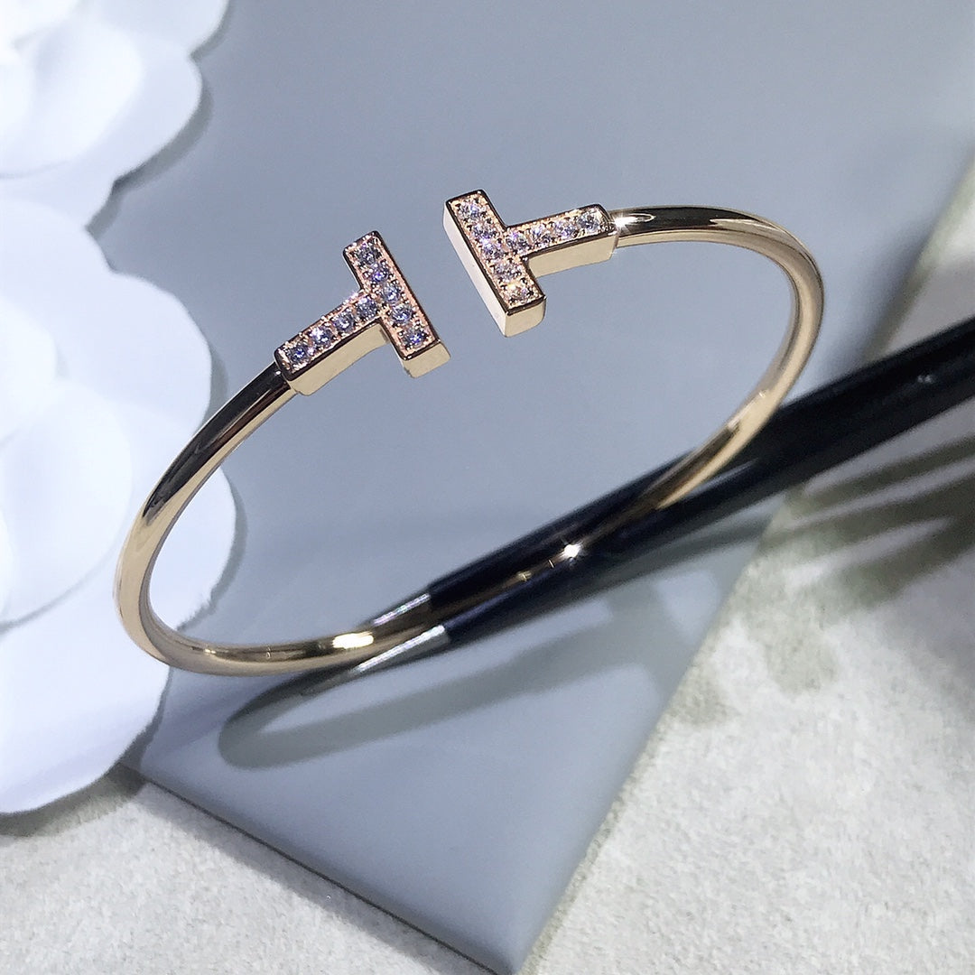 [Glow Muse ]T BRACELET PINK GOLD 1.8MM DIAMOND