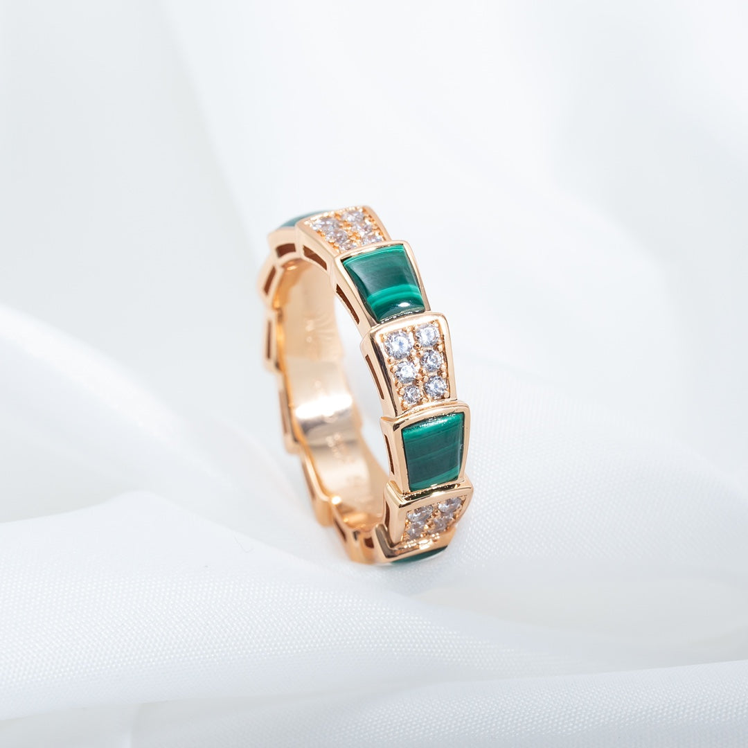 [Glow Muse]SERPENTI RING PINK GOLD MALACHITE DIAMOND PAVED 4MM