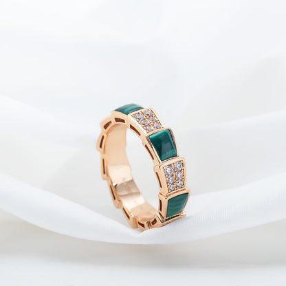 [Glow Muse]SERPENTI RING PINK GOLD MALACHITE DIAMOND PAVED 4MM