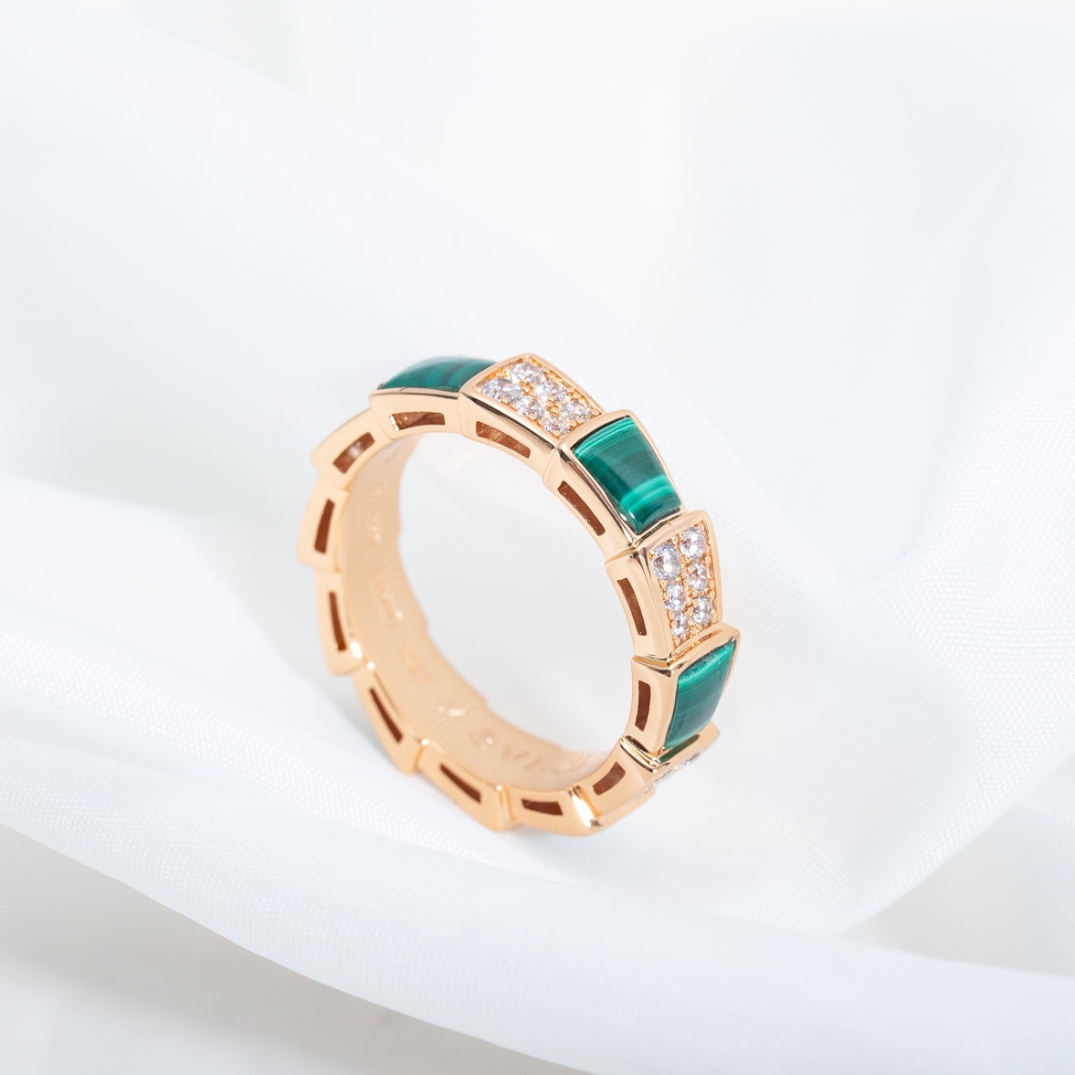 [Glow Muse]SERPENTI RING PINK GOLD MALACHITE DIAMOND PAVED 4MM