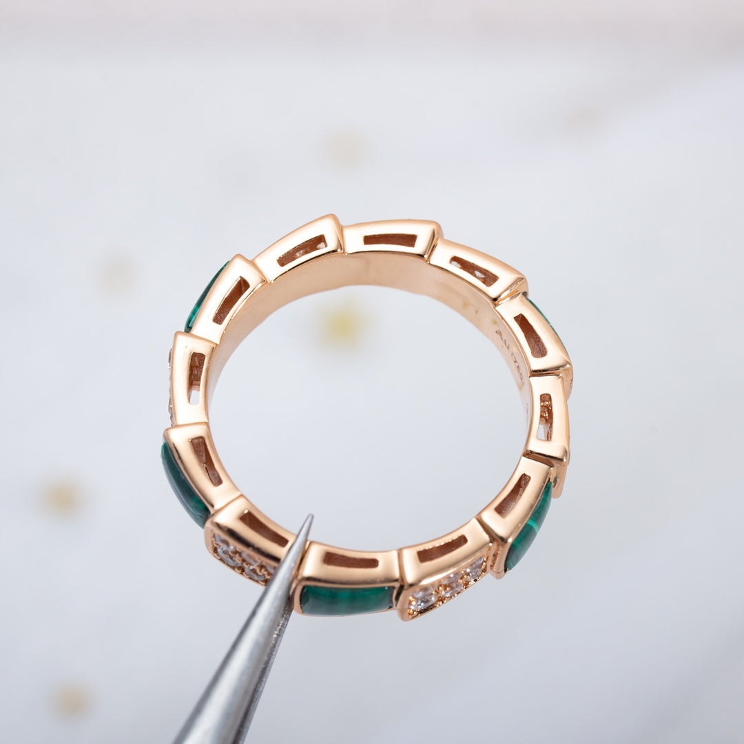[Glow Muse]SERPENTI RING PINK GOLD MALACHITE DIAMOND PAVED 4MM