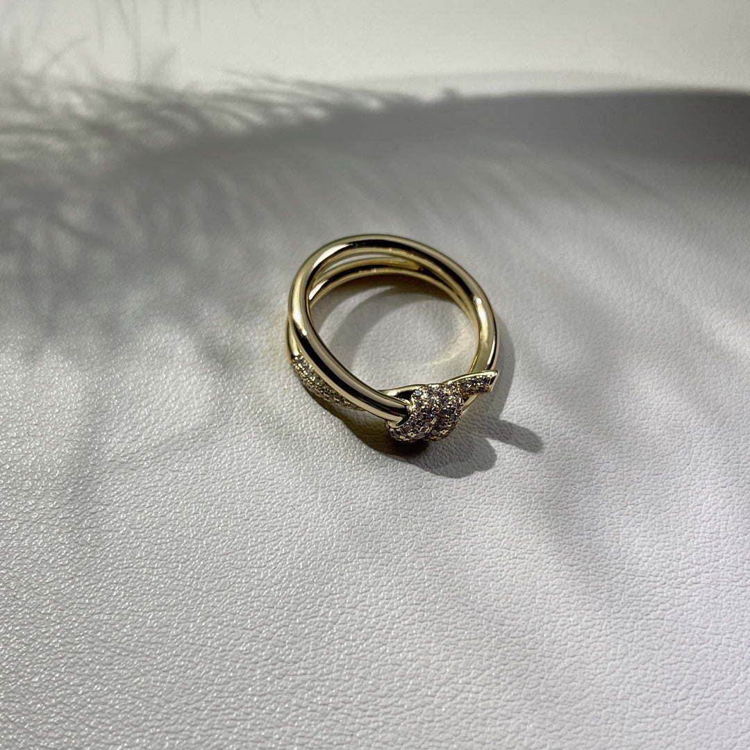 [Glow Muse ]KNOT RING DOUBLE ROW GOLD DIAMOND