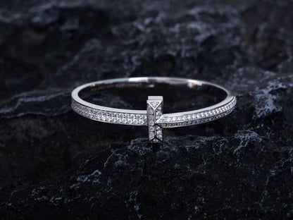 [Glow Muse ]WIDE DIAMONDS HINGED BANGLE SILVER