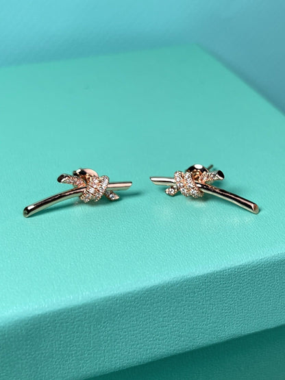 [Glow Muse ]KNOT EARRINGS PINK GOLD DIAMOND