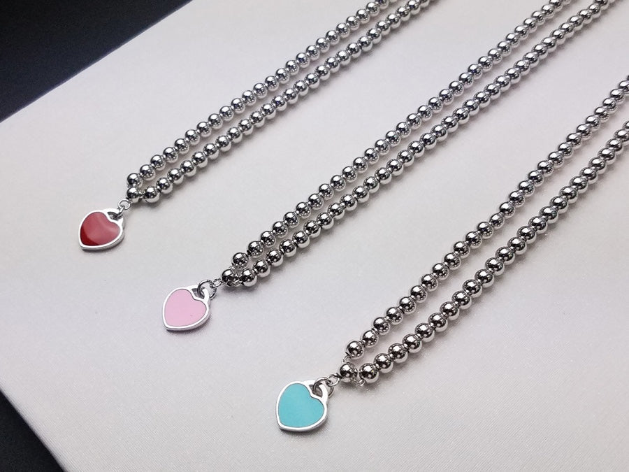 [Glow Muse ]HEART PEDANT SILVER BALL CHAIN NECKLACE