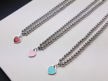 [Glow Muse ]HEART PEDANT SILVER BALL CHAIN NECKLACE