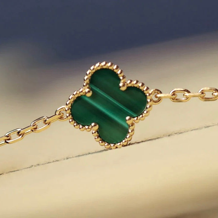 [Glow Muse]CLOVER 20 MOTIFS MALACHITE DIAMOND NECKLACE