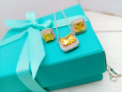 [Glow Muse ]SPARKLERS CITRINE GEMSTONE PENDANT NECKLACE STERLING SILVER