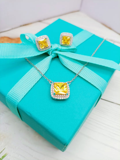 [Glow Muse ]SPARKLERS CITRINE GEMSTONE PENDANT NECKLACE STERLING SILVER
