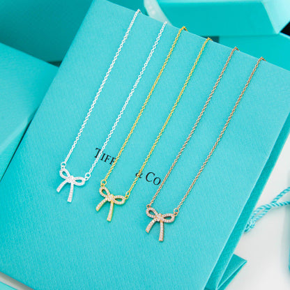 [Glow Muse ]RIBBON NECKLACE BOW PENDANT DIAMOND CHARM CHAIN