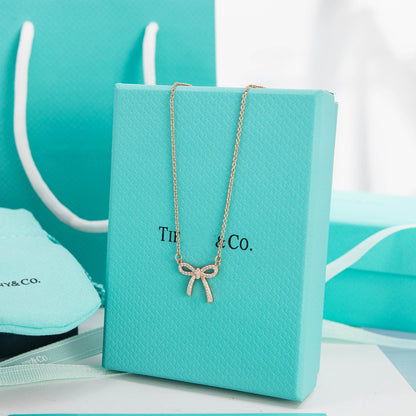 [Glow Muse ]RIBBON NECKLACE BOW PENDANT DIAMOND CHARM CHAIN