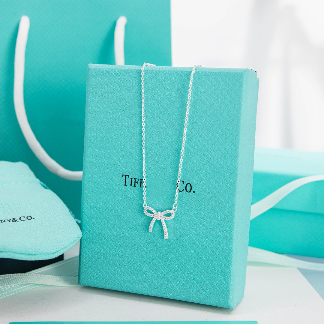 [Glow Muse ]RIBBON NECKLACE BOW PENDANT DIAMOND CHARM CHAIN