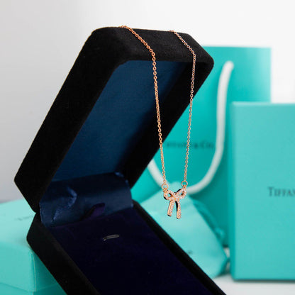 [Glow Muse ]RIBBON NECKLACE BOW PENDANT DIAMOND CHARM CHAIN