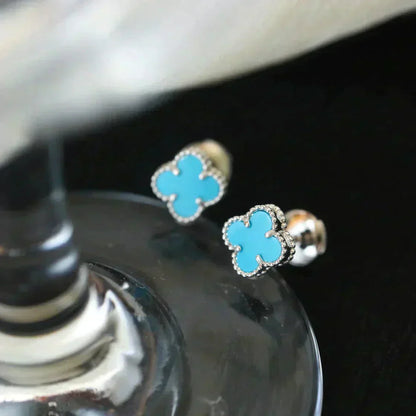 [Glow Muse]CLOVER MINI 9.5MM ONYX STUD EARRINGS SILVER