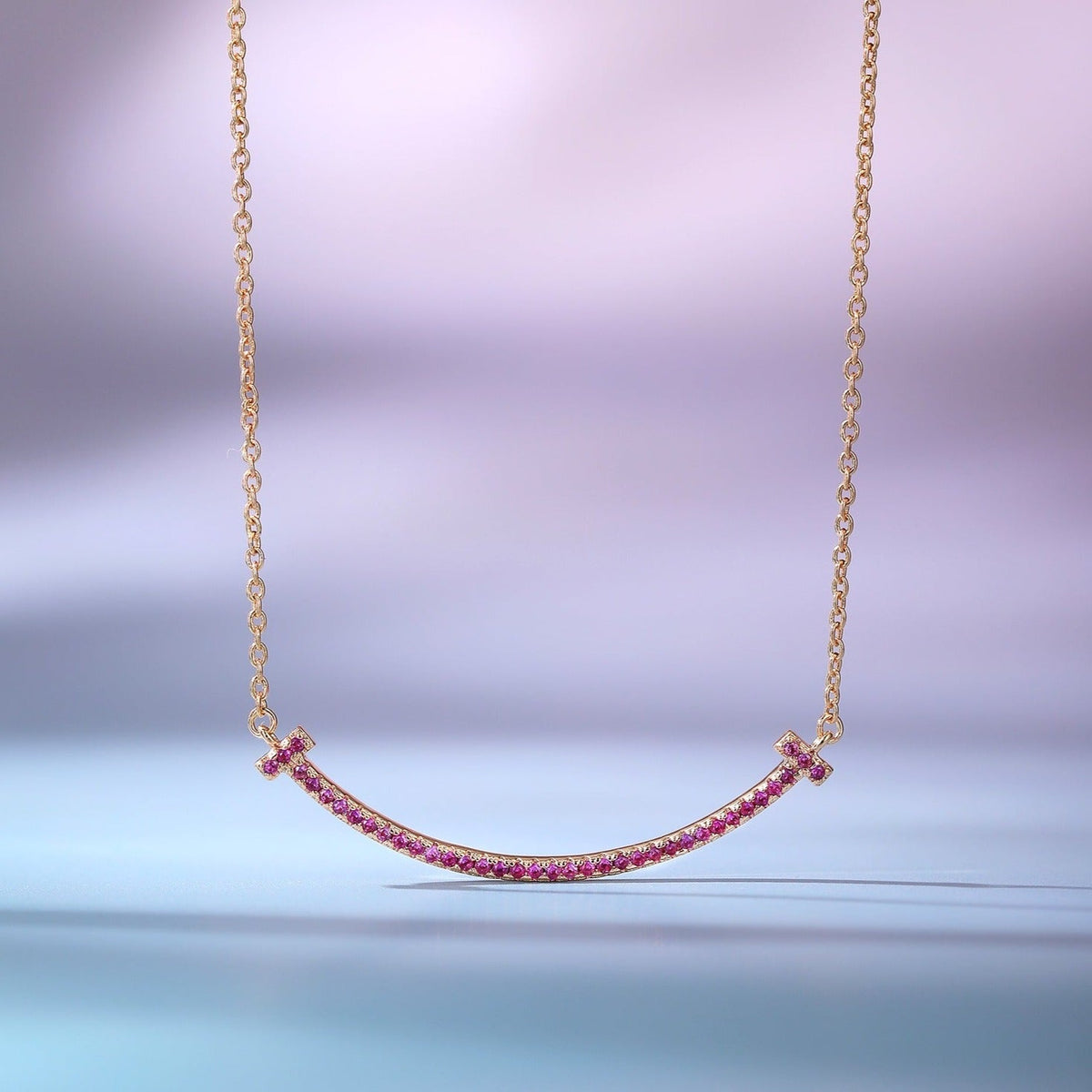 [Glow Muse ]BIG SMILE PEDANT PINK DIAMOND NECKLACE