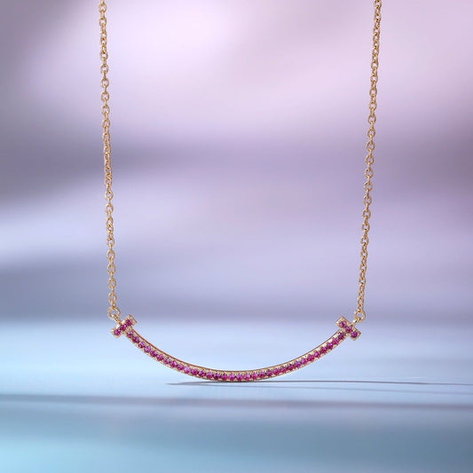 [Glow Muse ]BIG SMILE PEDANT PINK DIAMOND NECKLACE