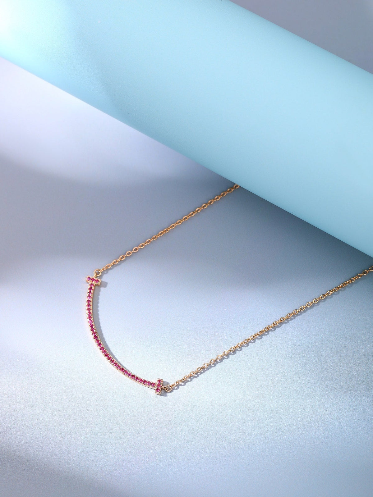 [Glow Muse ]BIG SMILE PEDANT PINK DIAMOND NECKLACE