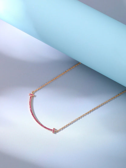 [Glow Muse ]BIG SMILE PEDANT PINK DIAMOND NECKLACE