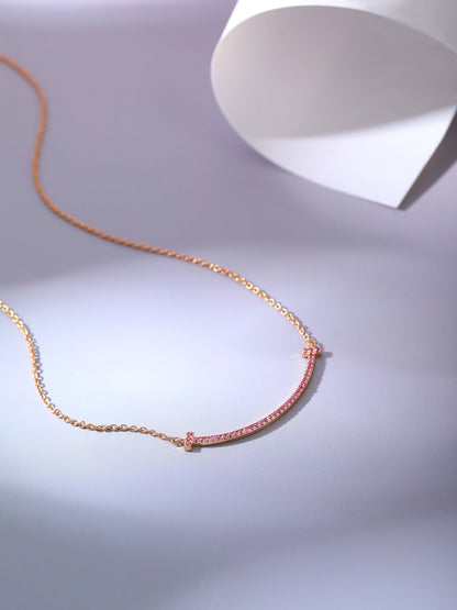 [Glow Muse ]BIG SMILE PEDANT PINK DIAMOND NECKLACE