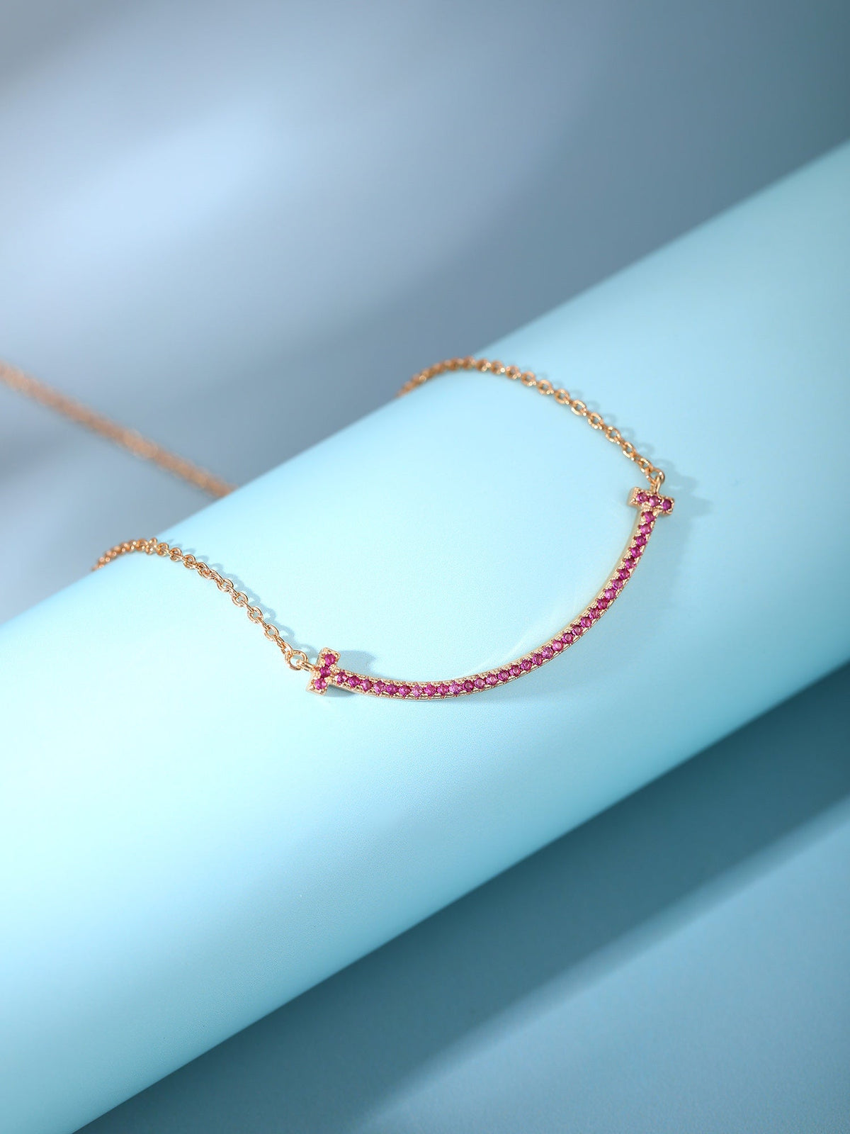 [Glow Muse ]BIG SMILE PEDANT PINK DIAMOND NECKLACE